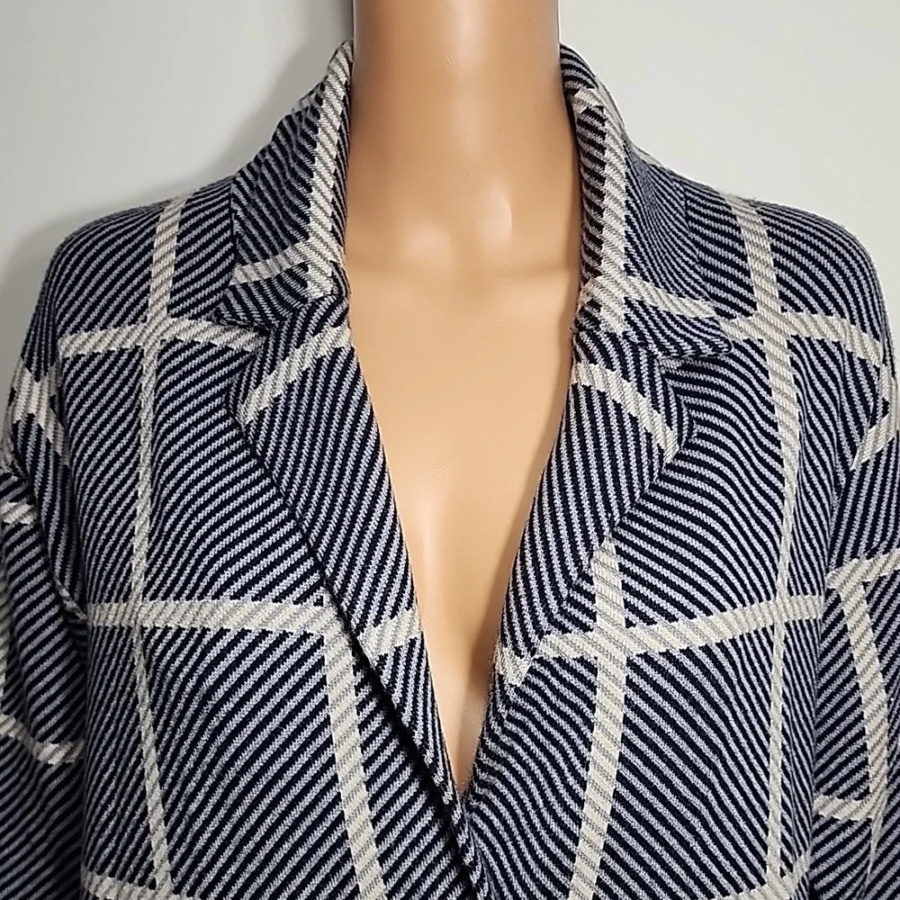 Magaschoni Women's Plaid Long Cardigan  blue  Coat Sweater Size S/P Small‎ NWT